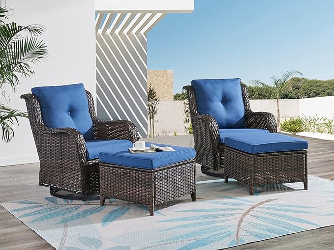 HUMMUH 6 Pieces Outdoor Patio Furniture Set Wicker Swivel Patio Chairs with Ottomans 2 Seater Outdoor Sectional Sofa/Patio Loveseat with Coffee Table