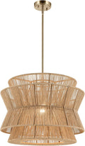 KICHLER Ophira 1-Light Pendant, Global Boho Light with Jute Shade in Champagne Bronze, Sloped Ceiling Compatible, for Kitchen or Foyer (16.75" x 22"), 52734CPZ