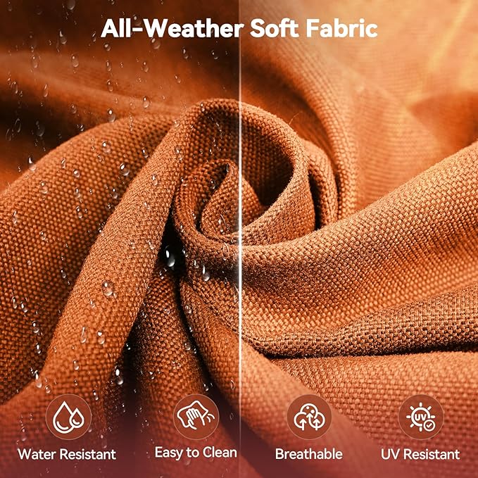 Luxury 6" Outdoor Cushions for Patio Furniture, 24x24x6" Thick Seat Cushion Set of 8, Fade Resistant Couch Chair Replacement Cushions High Density Deep Wicker Chair Cushion w/ Removable Cover, Orange