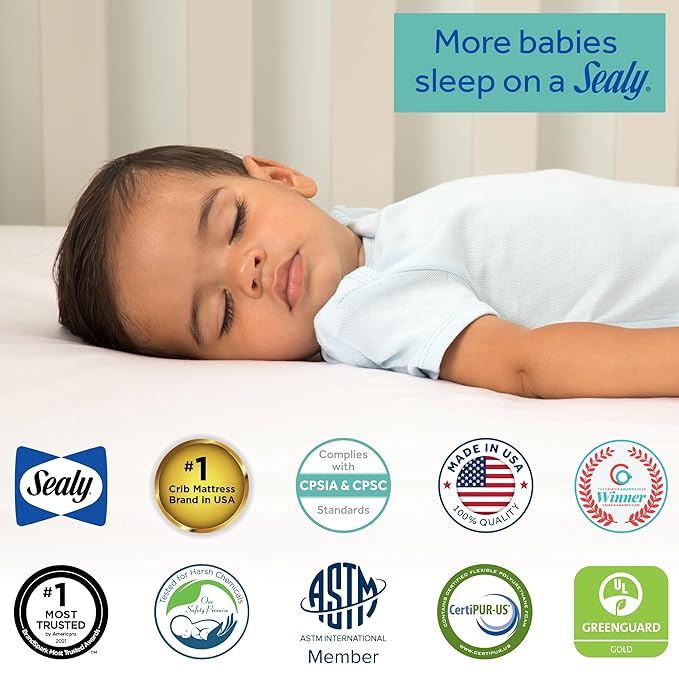 Sealy Baby Posture Haven Orthopedic Antibacterial 2 Stage Waterproof Crib Mattress plus Toddler Bed Fit, 204 Premium Coils, GREENGUARD Gold Certified, Safety & Quality Tested, Made in USA, 52"X28"