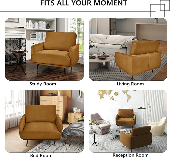 Oversized Accent Chair for Living Room Chairs Reading Arm Chair Comfy Modern Single Sofa Side Chairs with Metal Legs & Soft Cushion for Bedroom, Waiting Room (Velvet Brownish, Set of 2)