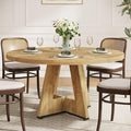 Tribesigns Round Dining Table for 4, 47 inch Farmhouse Circle Kitchen Table with Wooden Pedestal Base for Kitchen, Dining Room, Living Room (Light Wood)