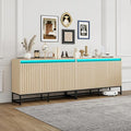 Fluted Sideboard Buffet Cabinet with Storage, 47" Wood Storage Cabinet with Doors and Adjustable Shelves LED Light, Modern Credenza for Kitchen, Dining room, Living room, Entryway(Oak, set of 2)