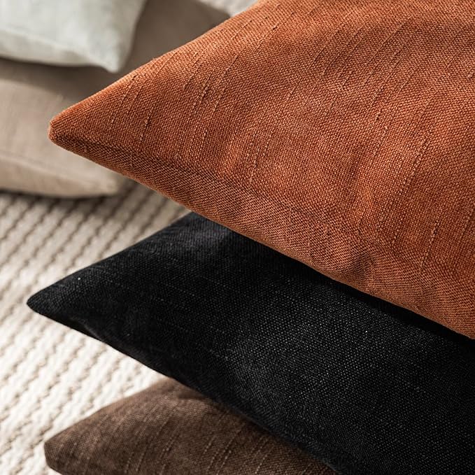 Foindtower Pack of 2 Soft Textured Throw Decorative Pillow Covers Lumbar Accent Solid Cushion Cover Cozy Farmhouse Pillow Case with Zipper for Couch Sofa Bed Living Room 12x20 Inch, Burnt Orange
