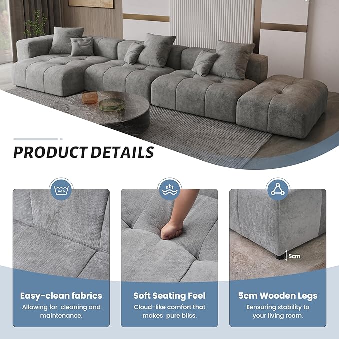 WJShome 183" Oversized Modular Sectional Sofa, U Shaped Couch with Ottoman,Sectional Couches for Living Room,Large Linen Deep Seat with Pillow Couches for Home,Spacious Space,Gray