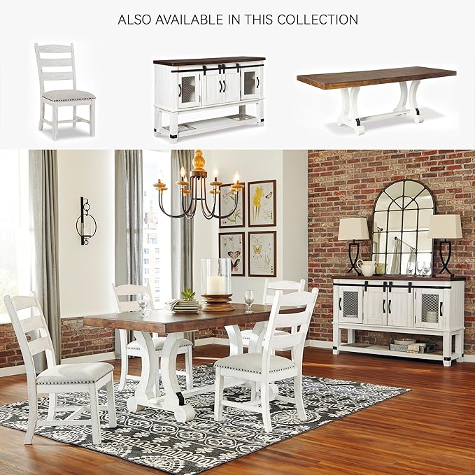 Signature Design by Ashley Valebeck Farmhouse Dining Room Server or Buffet Cabinet, White & Brown