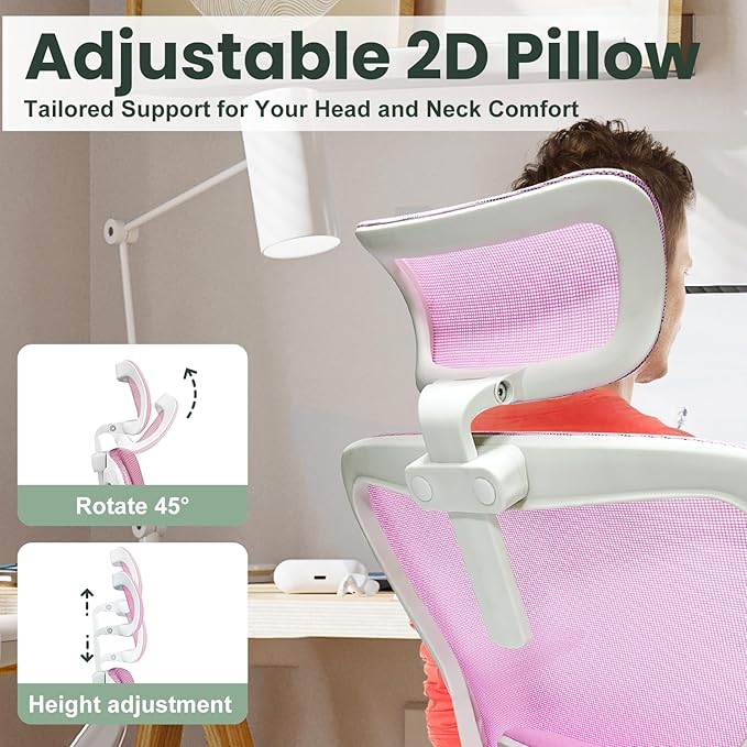 Ergonomic Office Chair - 350LB Mesh Office Chair with Adjustable Lumbar, High Back Computer Desk Chair with 3D Armrests, Comfy Chair with 2D Headrest & Tilt Function for Study, Work, Gaming