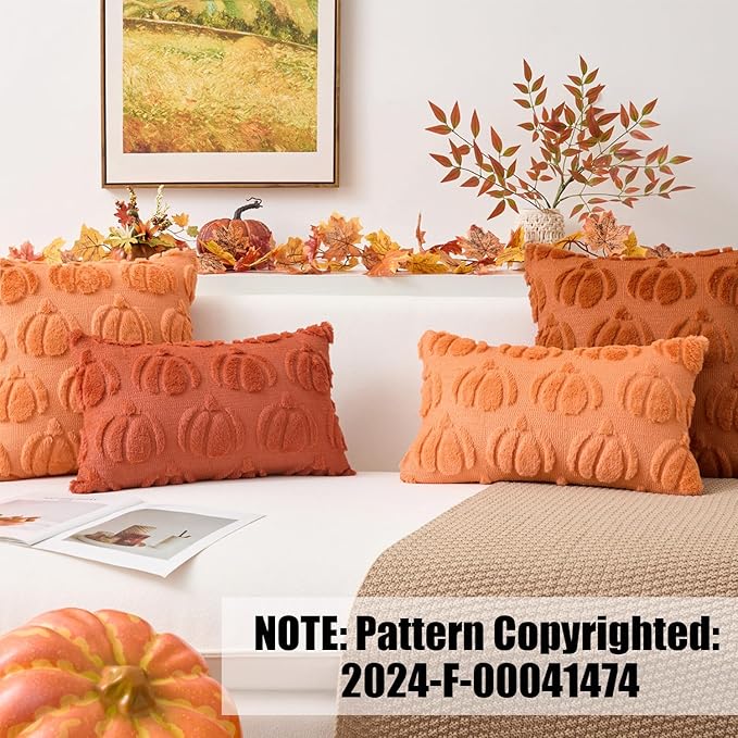 Kevin Textile Fall Pillow Covers 16x16 Inch Set of 2 Soft Pumpkins Decorative Square Pillowcases Plush Autumn Faux Fur Cushions Harvest Gift for Couch Sofa Chair Bedroom Home Decor, Brown