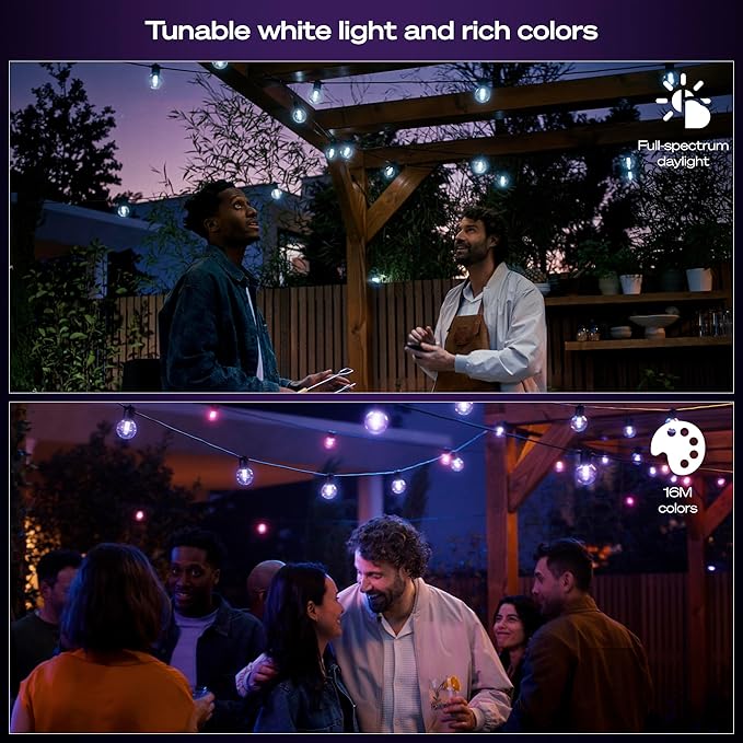 Philips Hue Festavia Globe Outdoor String Lights, White and Color Ambiance, 91ft, 32 Bulbs, Dimmable, Control with Hue App, Works with Alexa, Google Assistant, Apple Home