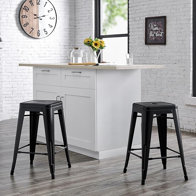 AC Pacific 24” Metal Backless Barstool Set of 2 – Country Rustic Style, Lightweight & Sturdy Build, Easy Assembly – Matte Black Finish