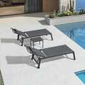 PURPLE LEAF Outdoor Oversized Lounge Chair Set of 3 Patio Chaise Pool Lounger Aluminum Frame with Side Table and Wheels for Outside Sunbathing Tanning Recliner Including Pillows Gray