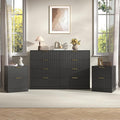 3-Piece Modern Bedroom Furniture Set, Wide 8-Drawer Dresser & 2-Drawer Nightstands Set of 2, Natural Wood Dresser and Nightstand Sets for Bedroom, Hallway, Black