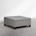 SIMPLIHOME Harrison Coffee Table Storage Ottoman - 36 inch Wide Upholstered Linen Look Fabric Square Storage Ottoman in Oyster Grey, Transitional Tufted Ottoman for Living Room with Split Lift-Up Lid