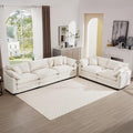 mikibama Luxury 2 Piece Sofa Set, 3-Seater & Loveseat Couch Set, Modern Corduroy Comfy Cloud Couches Set for Living Room Office with 4 Armrest Pillows and 5 Toss Pillows, Beige