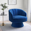 Swivel Accent Chair,Upholstered Velvet 360° Swivel Barrel Chair for Living Room Overstuffed Bouncle Reading Chair Round Armchair for Bedroom,Vanity,Office (Navy)