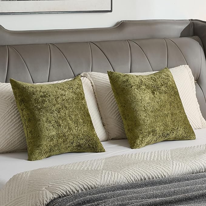 FUTEI Moss Green Flannel Throw Pillow Covers 24x24 Inch Set of 2,Soft Dimensional Textured European Cushion Cases,Modern Home Decor for Couch Living Room