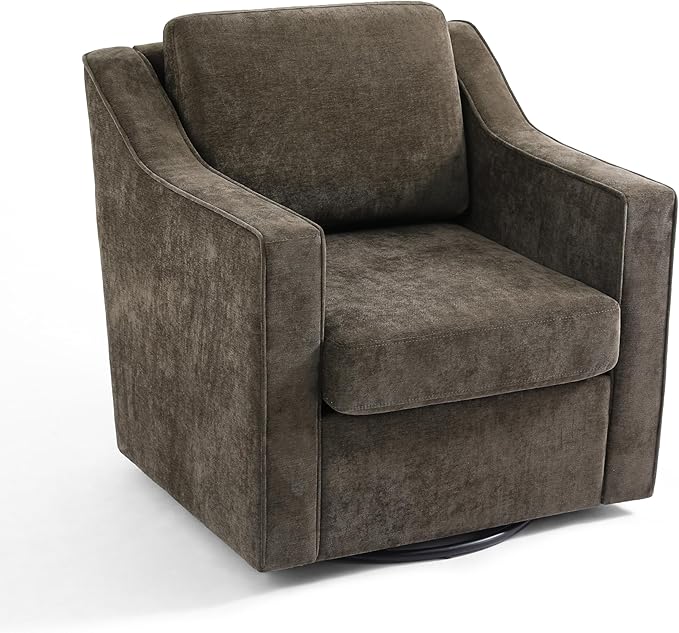 Pia Ricco 2-Pack Plush Oversized Chenille Fabric Swivel Accent Chairs with Removable Covers, Living Room Reception Bundle Set,Night Brown Black