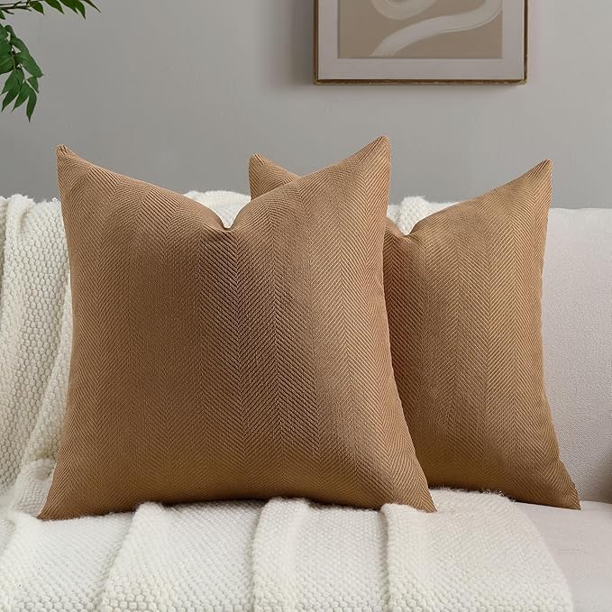 FUTEI Rust Chenille Throw Pillow Covers 24x24 Inch Set of 2,Soft Wide Chevron Textured European Pillow Shams,Farmhouse Home Decor for Couch Bed Living Room
