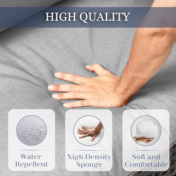 HUMMUH Outdoor Patio Couch-Outdoor Rattan Couch with Thick Cushions Outdoor Sofa for Deck Lawn Porch Balcony Poolside-Brown/Beige