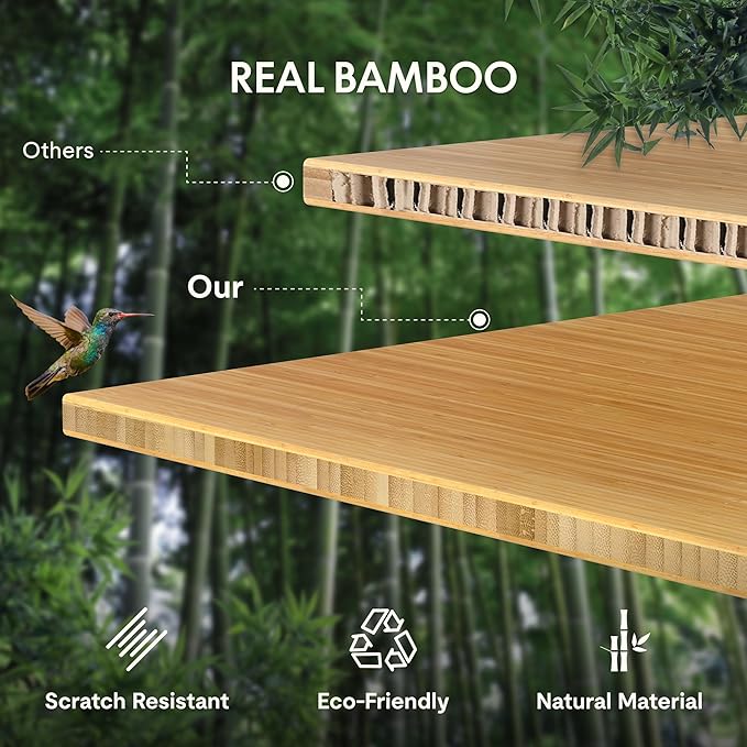 FLEXISPOT EN1 Bamboo Standing Desk, 60 x 30 Inches Whole-Piece Electric Adjustable Height Sit Stand Desk for Home Office (White Frame + Bamboo Curved Desktop, 2 Packages)