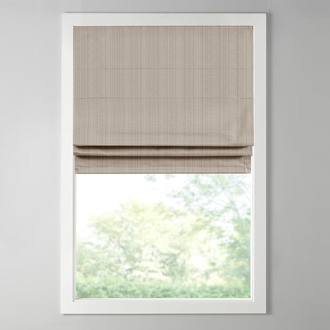 Madison Park Galen Cordless Roman Shade, 23"W x 64"H, Sheen Taupe – Room Darkening, Thermal Insulated, Energy Efficient Window Blind with Subtle Sheen Basketweave Fabric for Privacy