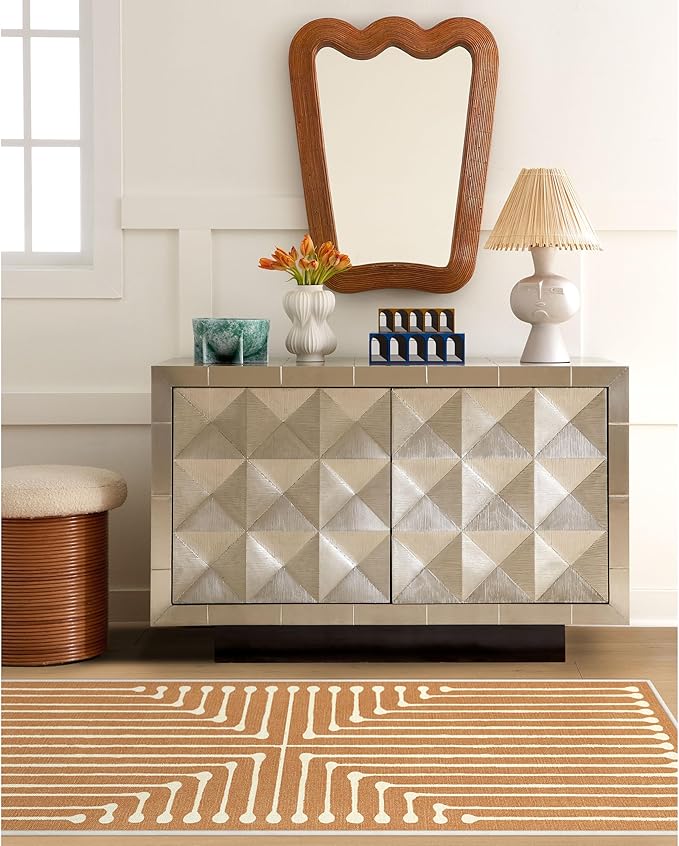 RUGGABLE x Jonathan Adler Machine Washable Modern Area Rug – Inkdrop Copper 6 ft Round, Stain-Resistant, Non-Slip – Medium Rugs for Living Room, Bedroom, Hallway, Entryway & Office–with Cushioned Pad