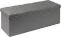 PINPLUS Folding Storage Ottoman Bench, Grey Linen Long Ottoman Chest Foot Rest Stool with Padded Seat, Chest with Tray, Bedroom Bench with Storage, 43.3inches