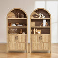 mopio Lauren 77.4" Tall Arched Cabinet, 5-Tier Arched Bookcase with Doors and Adjustable Shelves, Arch Bookshelf with Storage, Wooden Storage Cabinet for Living Room and Kitchen Pantry (Set of 2, Oak)