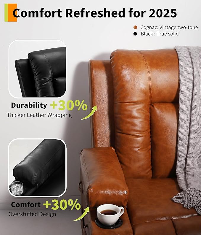 GarveeHome Oversized Wide Power Lift Recliner Chair - Heat and Massage, Adjustable Back and Legs, PU Leather Electric Lift Chair Designed for The Elderly and People with Mobility impaired