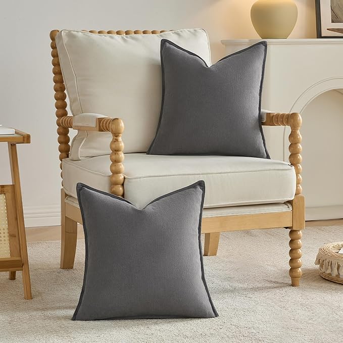 FUTEI Dark Grey Chenille Throw Pillow Covers 26x26 Inch Set of 2,Edges Double-Stitched Euro Pillow Shams,Modern Home Decor for Couch Living Room