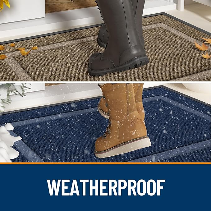 OLANLY Front Door Mat Indoor Outdoor Entrance, Waterproof All-Season, All-Weather Doormat, Sturdy Natural Rubber, Fade Resistant, Low Profile, Easy Clean Patio Porch Entryway Mat, 33x21, Beige