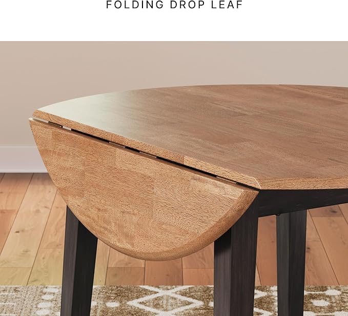 Signature Design by Ashley Berringer Dining Room Round Drop Leaf Table, Rustic Design, Seats 4, Hinged Extension Leaves, Small Space Solution, 42" W x 42" D x 30.63" H, Rustic Brown