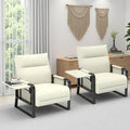 Upholstered Accent Chairs Set of 2, Modern Faux Leather Sofa Chairs with Foldable Side Tray Table & Storage Pocket, Small Accent Sofas for Living Room, Bedroom, Beige