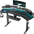 EUREKA ERGONOMIC Gaming Desk, Standing Desk w Keyboard Tray, 72" Wing Shaped Music Studio Table with LED Shelves, Gaming Recording Live Stream, Slot Design