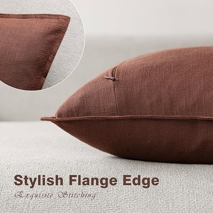 Foindtower Pack of 2, Decorative Linen Soild Throw Pillow Covers Soft Accent Euro Cushion Case Boho Farmhouse Pillowcase for Chair Couch Sofa Bedroom Living Room Home Decor 20 x 20 Inch Rust Red