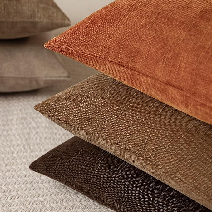 Foindtower Pack of 2 Soft Textured Chenille Throw Decorative Pillow Covers Square Accent Solid Cushion Cover Cozy Neutral Farmhouse Pillow Case for Couch Sofa Bedroom Living Room 24x24 Inch,Orange