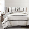 Lush Decor Farmhouse Stripe Reversible Cotton Comforter Set, 3 Piece Set, King, Black - Cozy Farmhouse Bedding Set - Rustic Decor - Striped Comforter - Modern Farmhouse Bedroom Decor