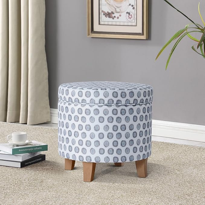 HomePop Upholstered Round Storage Ottoman|Homepop Home Décor|Upholstered Round Foot Rest Ottoman - Small Green Medallion Ikat Print