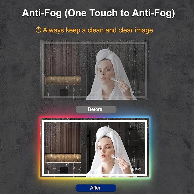 Awoco LED Bathroom Mirror, 55" x 36 Vanity Mirror with 8 Colors RGB Backlit and 3 Colors Front Light, Dimmable Anti-Fog Lighted Mirror, Memory Function, for Bathroom Wall