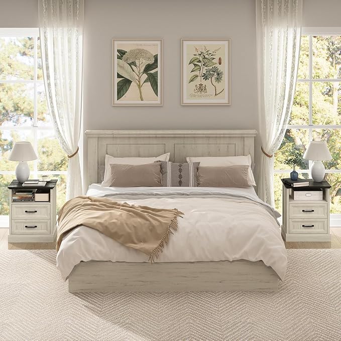 CARPETNAL Farmhouse Dresser and Nightstand Sets for Bedroom, 4 Pcs Bedroom Set, 5 Drawer & 6 Drawer Dresser and Nightstand Set of 2, Wood Chest of Drawers for Living Room, Entryway, White