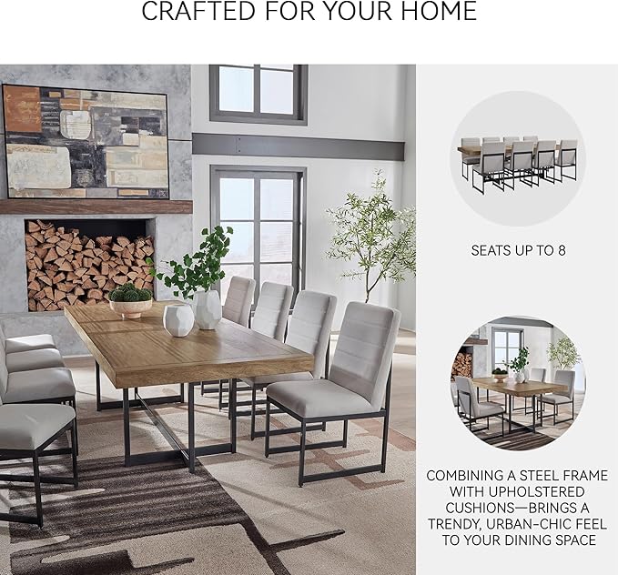 Signature Design by Ashley Tomtyn Casual Self Storing Leaf Dining Extension Table with Trestle Base, Light Brown