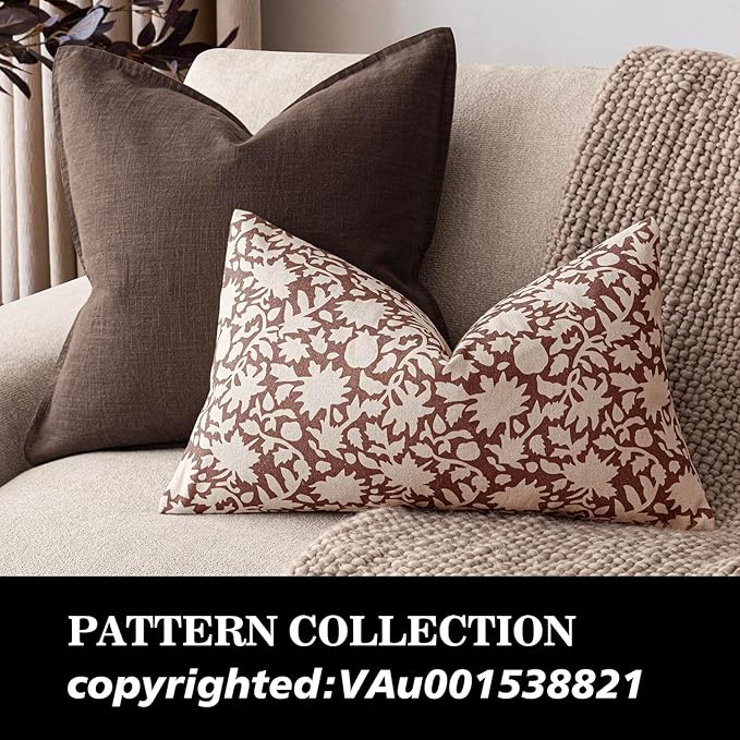 Foindtower Set of 2 Decorative Neutral Floral Throw Pillow Covers Accent Farmhouse Cushion Covers Boho Lumbar Pillowcase for Couch Sofa Bedroom Living Room Home Decor,12×20 Inch,Wine Red