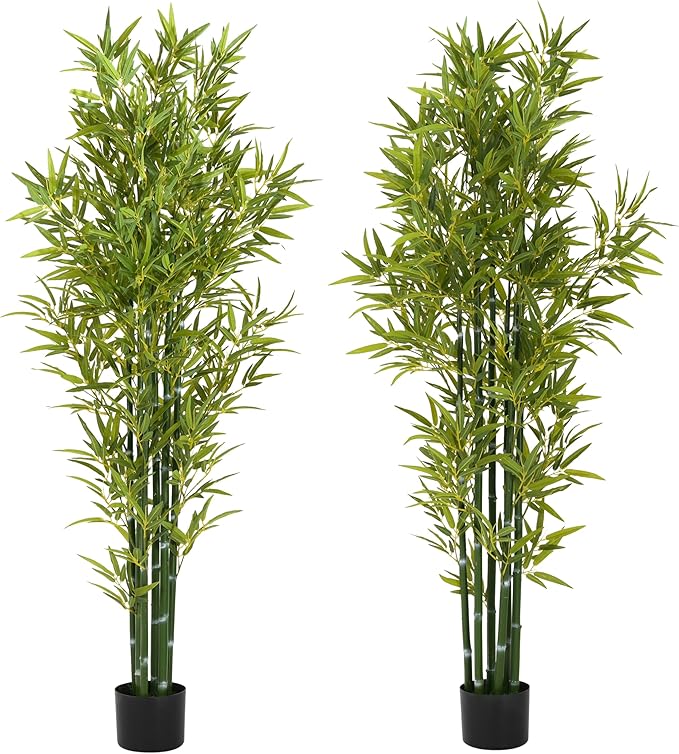 Christopher Knight Home Alene Set of 2 72''H Artificial Tree Indoor, Artificial Bamboo Tree with Nursery Pot, Faux Tree with Black Plastic Pot for Living Room, Artificial Plant for Home Decor, Green