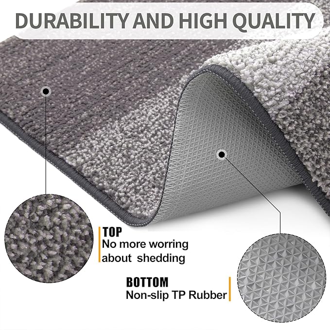 Kitinjoy Indoor Outdoor Door Mat, 48x32 Non-Slip Absorbent Dirt Trapper, Low-Profile Washable Inside Entrance Front Floor Mat, Sturdy Soft Entry Doormats for Entryway, Light Grey