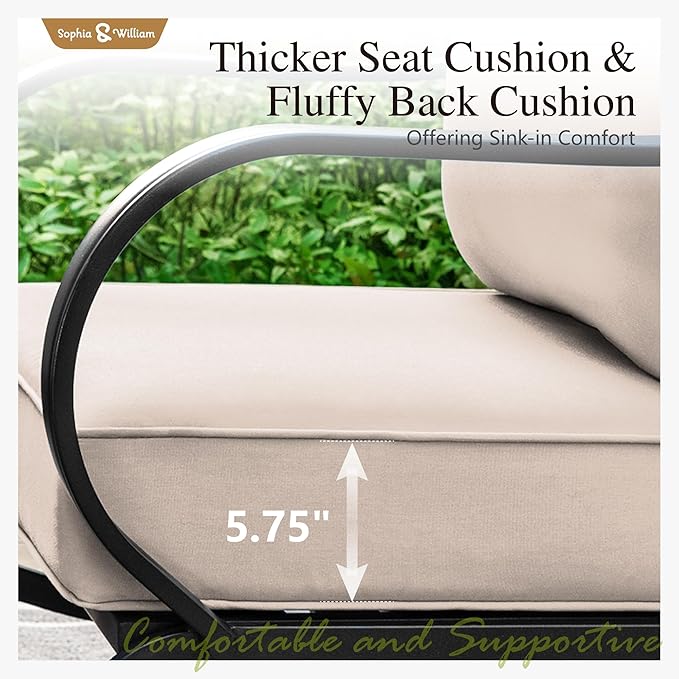 Sophia & William Patio Furniture Sets 5 Seats Outdoor Metal Conversation Sets 5 Pcs with 2 x Cushioned Swivel Sofa Chairs,1 x 3-Seat Sofa,2 x Ottomans for Coffee Lawn Backyard Poolside Beige