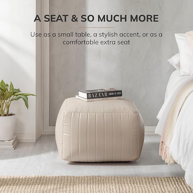 Anji Mountain 100% Handmade & Handcrafted Comfortable Home Décor Pouf Ottoman Footrest for Living Room, Bedroom, Nursery, Kidsroom, Patio Furniture - (22" x 22" x 16" - Cream)