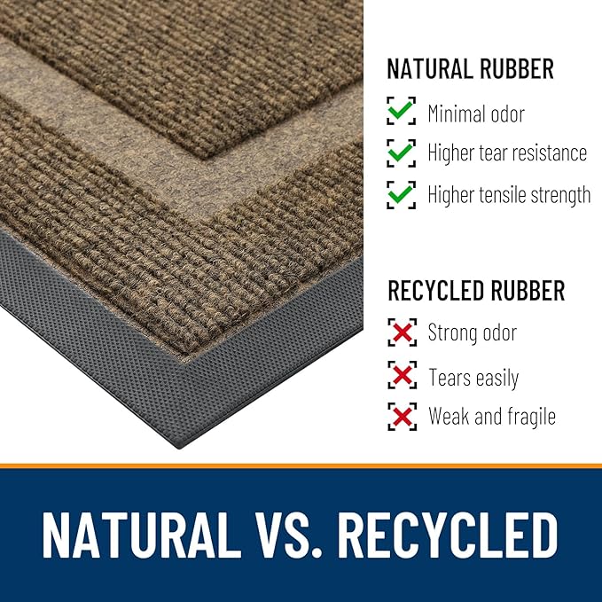 OLANLY Front Door Mat Indoor Outdoor Entrance, Waterproof All-Season, All-Weather Doormat, Sturdy Natural Rubber, Fade Resistant, Low Profile, Easy Clean Patio Porch Entryway Mat, 71x23, Brown