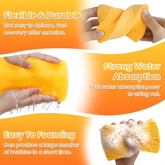 8-Count Pop Up Cellulose Sponges | Non-Scratch Eco-Friendly Kitchen Sponges for Dishes, Bathroom, Cars | Tear-Resistant Natural Scrub Sponges | Biodegradable Compostable Cellulose