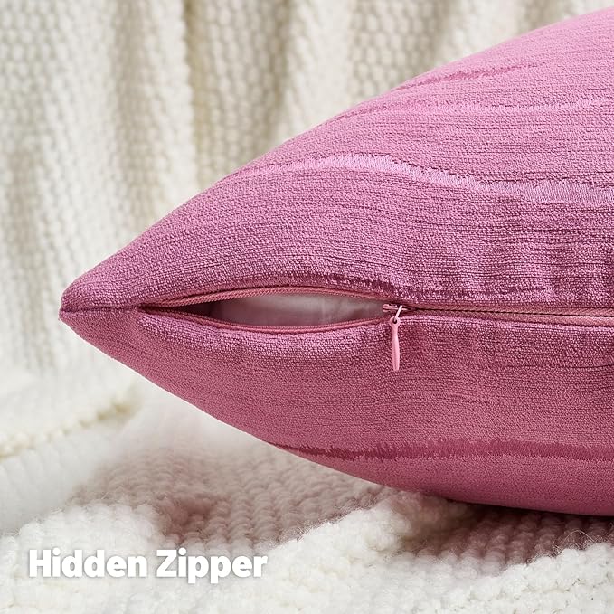 FUTEI Hot Pink Chenille Decorative Throw Pillow Covers 20x20 Inch Set of 2,Soft Embossed Striped Textured Cushion Case,Modern Home Decor for Couch Bed Living Room