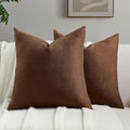 FUTEI Dark Brown Chenille Throw Pillow Covers 24x24 Inch Set of 2,Soft Wide Chevron Textured European Pillow Shams,Farmhouse Home Decor for Couch Bed Living Room